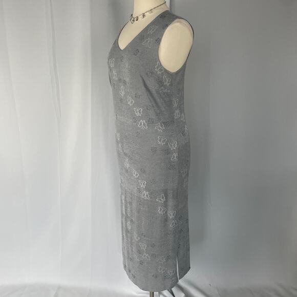 Vintage Maxi Dress Plus Size 14W 14 Gray Silver Butterfly Sleeveless Stretch 90s - Picture 7 of 16